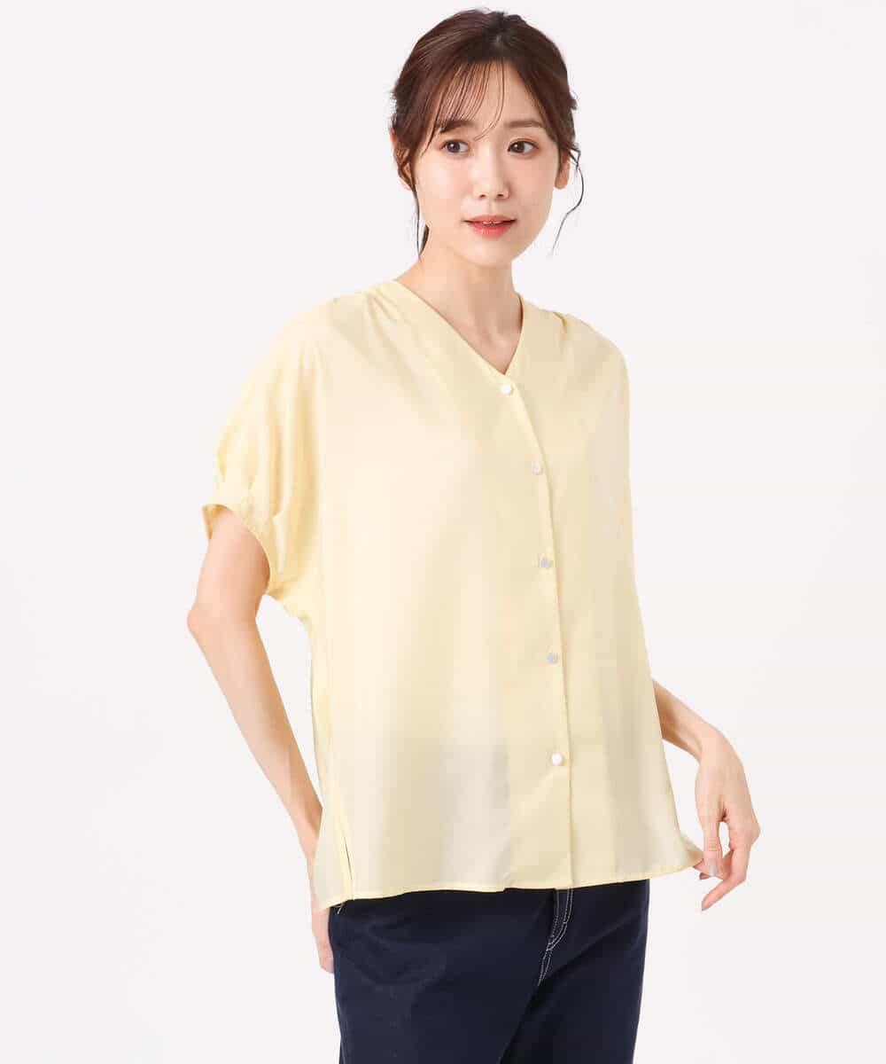 FKBGD58140 MK MICHEL KLEIN(MK ミッシェルクラン) [洗える]Vネックタックスリーブブラウス ダークグレー