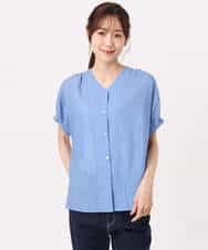 FKBGD58140 MK MICHEL KLEIN(MK ミッシェルクラン) [洗える]Vネックタックスリーブブラウス ダークグレー