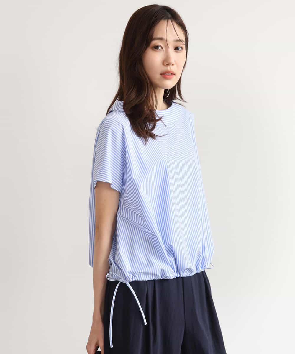 FKBGD60150 MK MICHEL KLEIN(MK ミッシェルクラン) [接触冷感/洗える]ロールネック ギャザースリーブブラウス(半袖) ネイビー