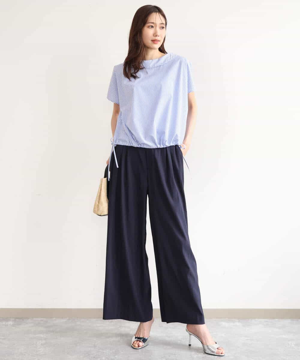 FKBGD60150 MK MICHEL KLEIN(MK ミッシェルクラン) [接触冷感/洗える]ロールネック ギャザースリーブブラウス(半袖) ネイビー