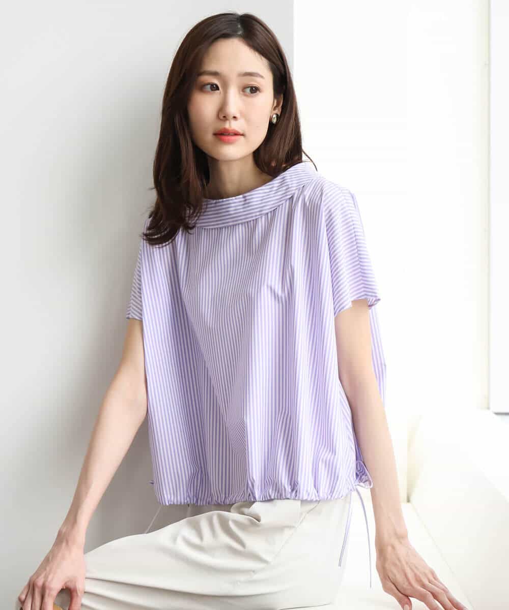 FKBGD60150 MK MICHEL KLEIN(MK ミッシェルクラン) [接触冷感/洗える]ロールネック ギャザースリーブブラウス(半袖) ネイビー