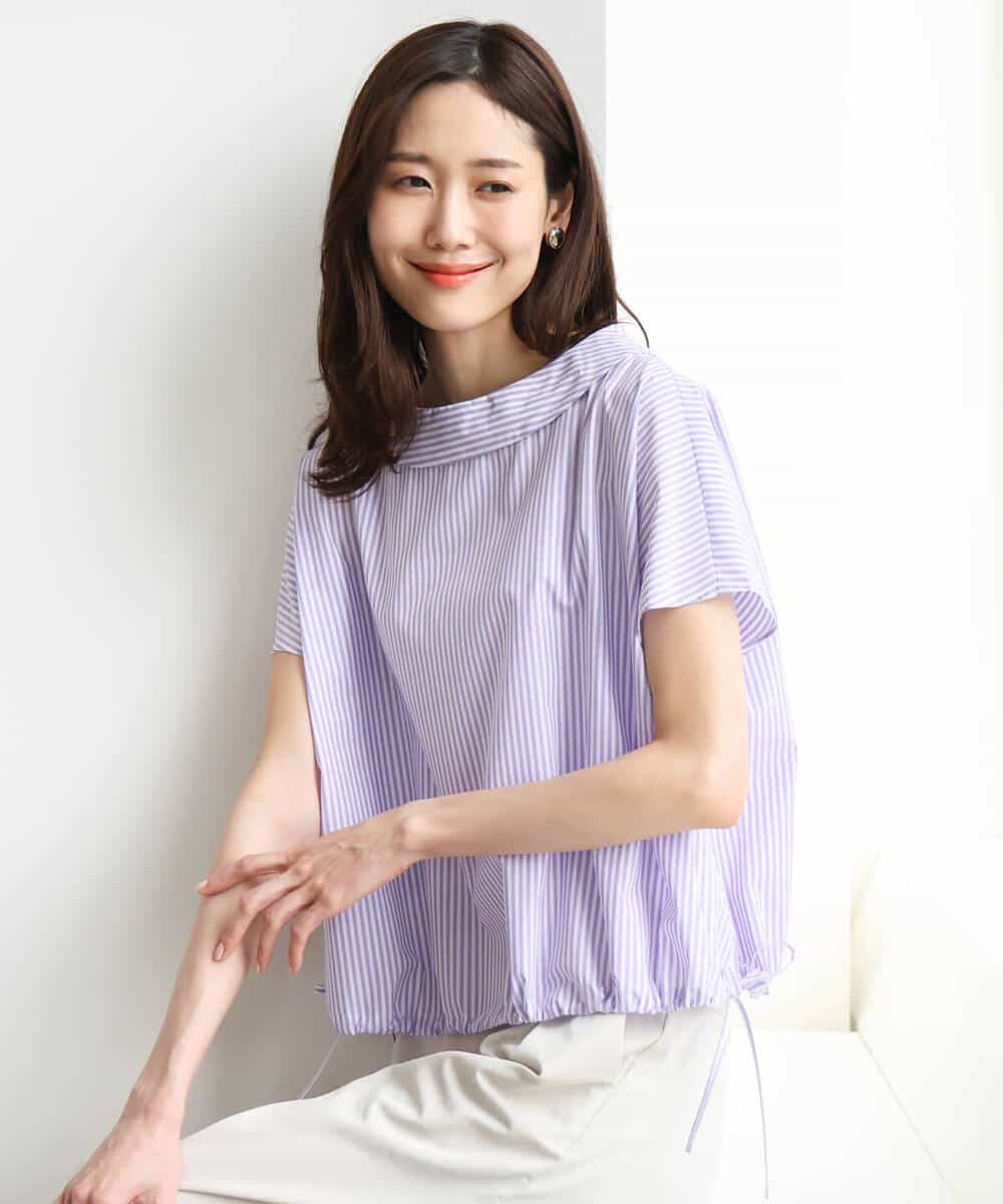 FKBGD60150 MK MICHEL KLEIN(MK ミッシェルクラン) [接触冷感/洗える]ロールネック ギャザースリーブブラウス(半袖) ネイビー
