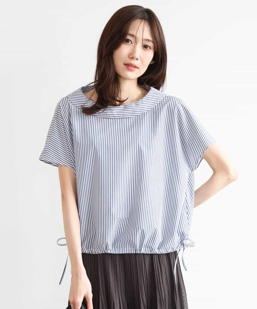 FKBGD60150 MK MICHEL KLEIN(MK ミッシェルクラン) [接触冷感/洗える]ロールネック ギャザースリーブブラウス(半袖) ネイビー