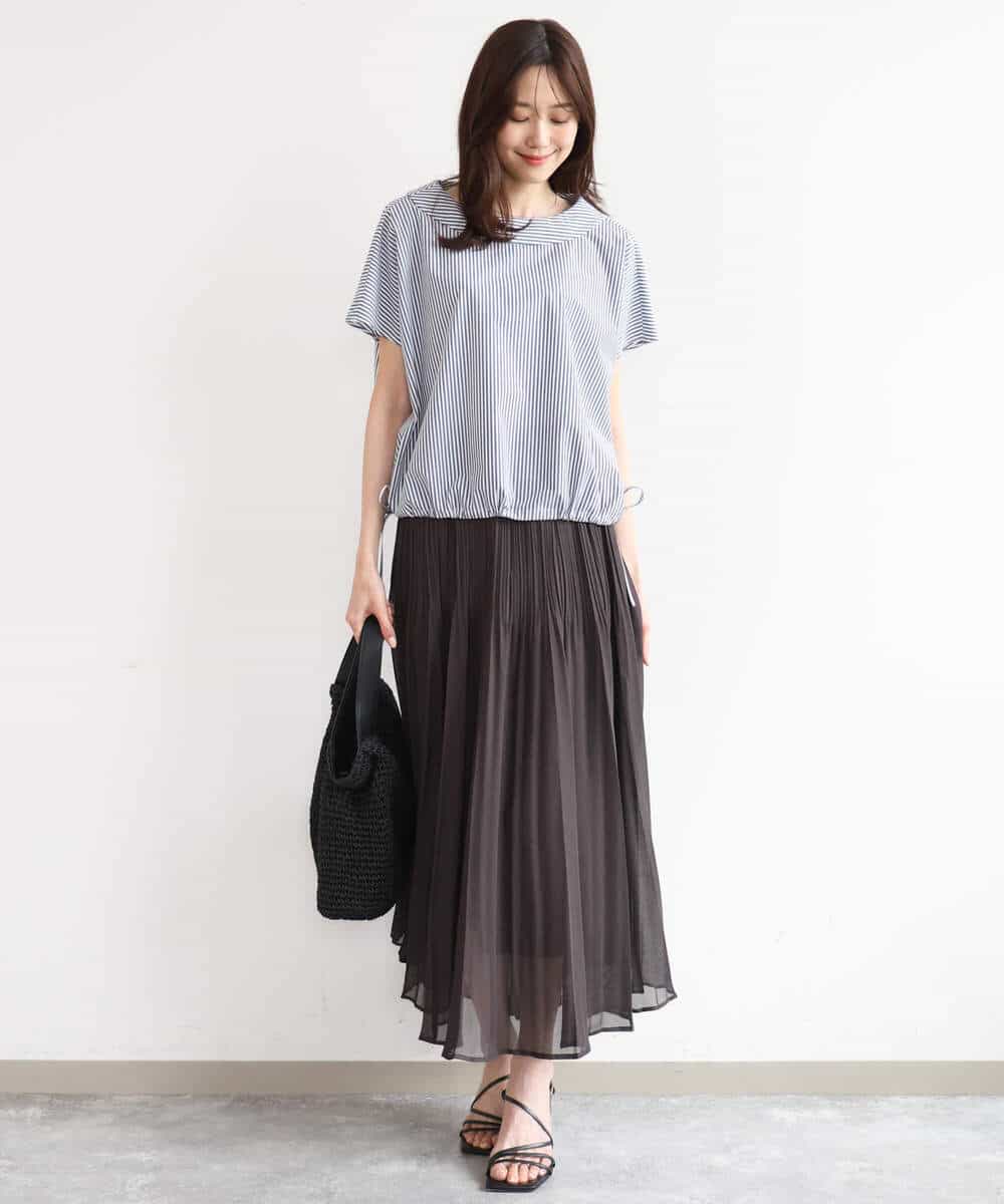 FKBGD60150 MK MICHEL KLEIN(MK ミッシェルクラン) [接触冷感/洗える]ロールネック ギャザースリーブブラウス(半袖) ネイビー