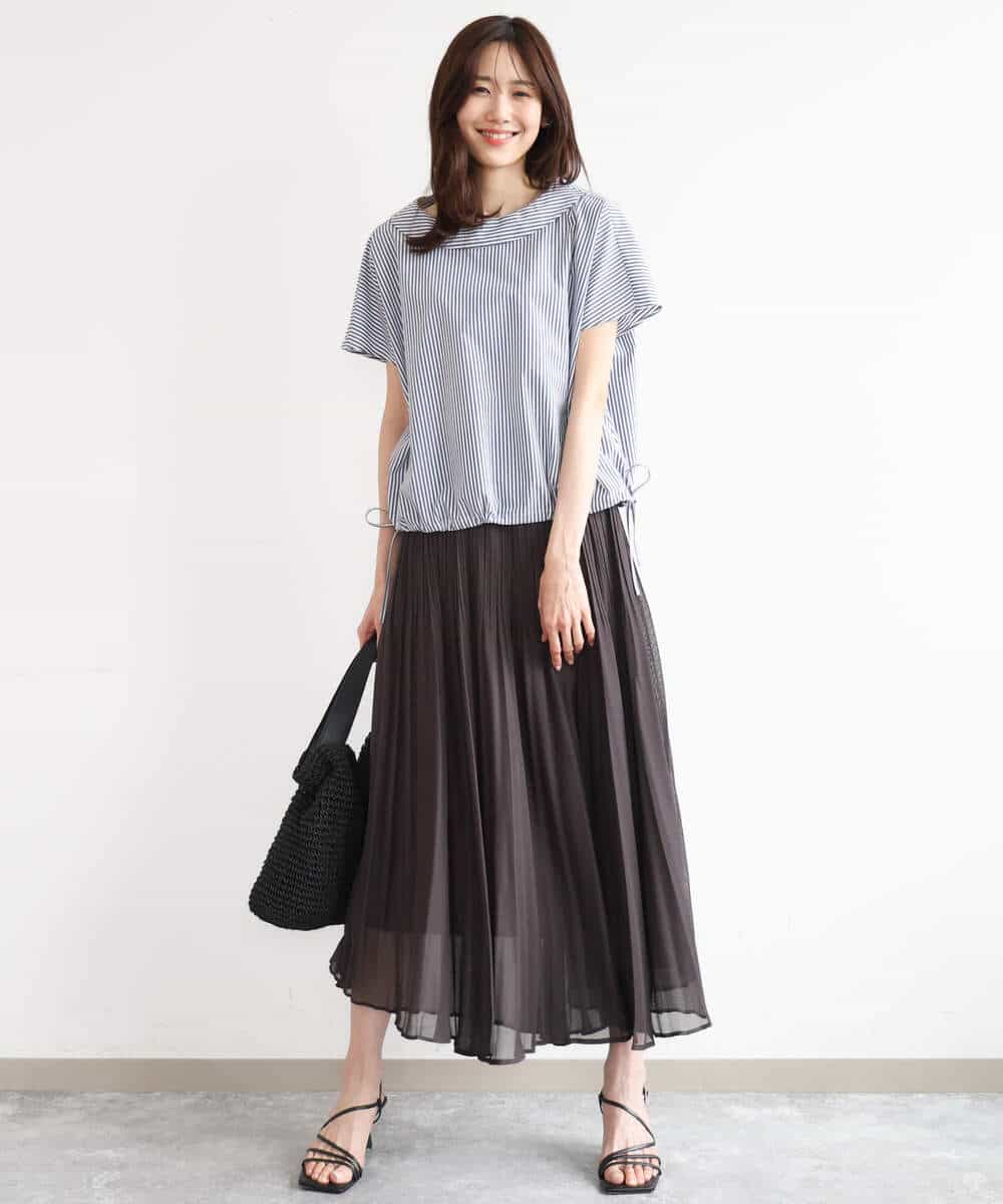 FKBGD60150 MK MICHEL KLEIN(MK ミッシェルクラン) [接触冷感/洗える]ロールネック ギャザースリーブブラウス(半袖) ネイビー
