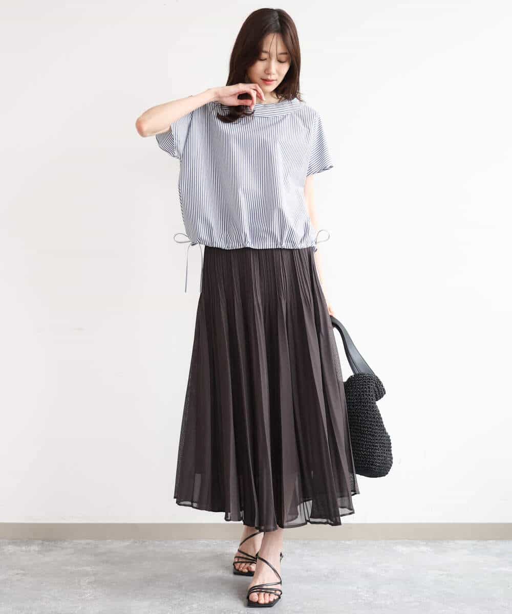 FKBGD60150 MK MICHEL KLEIN(MK ミッシェルクラン) [接触冷感/洗える]ロールネック ギャザースリーブブラウス(半袖) ネイビー