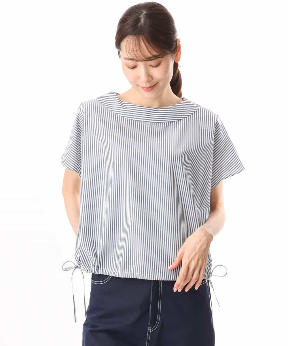 FKBGD60150 MK MICHEL KLEIN(MK ミッシェルクラン) [接触冷感/洗える]ロールネック ギャザースリーブブラウス(半袖) ネイビー