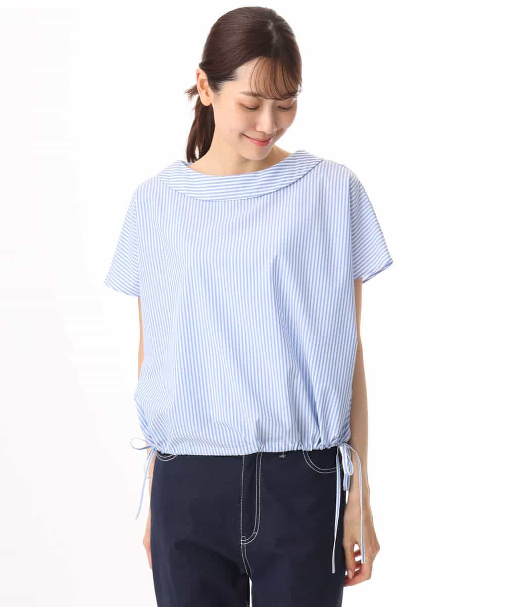 FKBGD60150 MK MICHEL KLEIN(MK ミッシェルクラン) [接触冷感/洗える]ロールネック ギャザースリーブブラウス(半袖) ネイビー