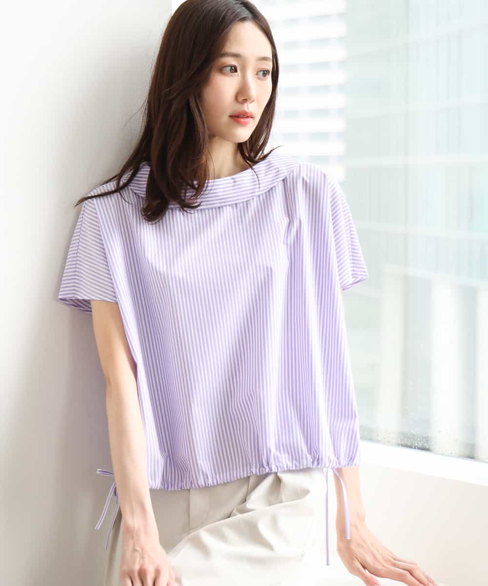 FKBGD60150 MK MICHEL KLEIN(MK ミッシェルクラン) [接触冷感/洗える]ロールネック ギャザースリーブブラウス(半袖) ラベンダー