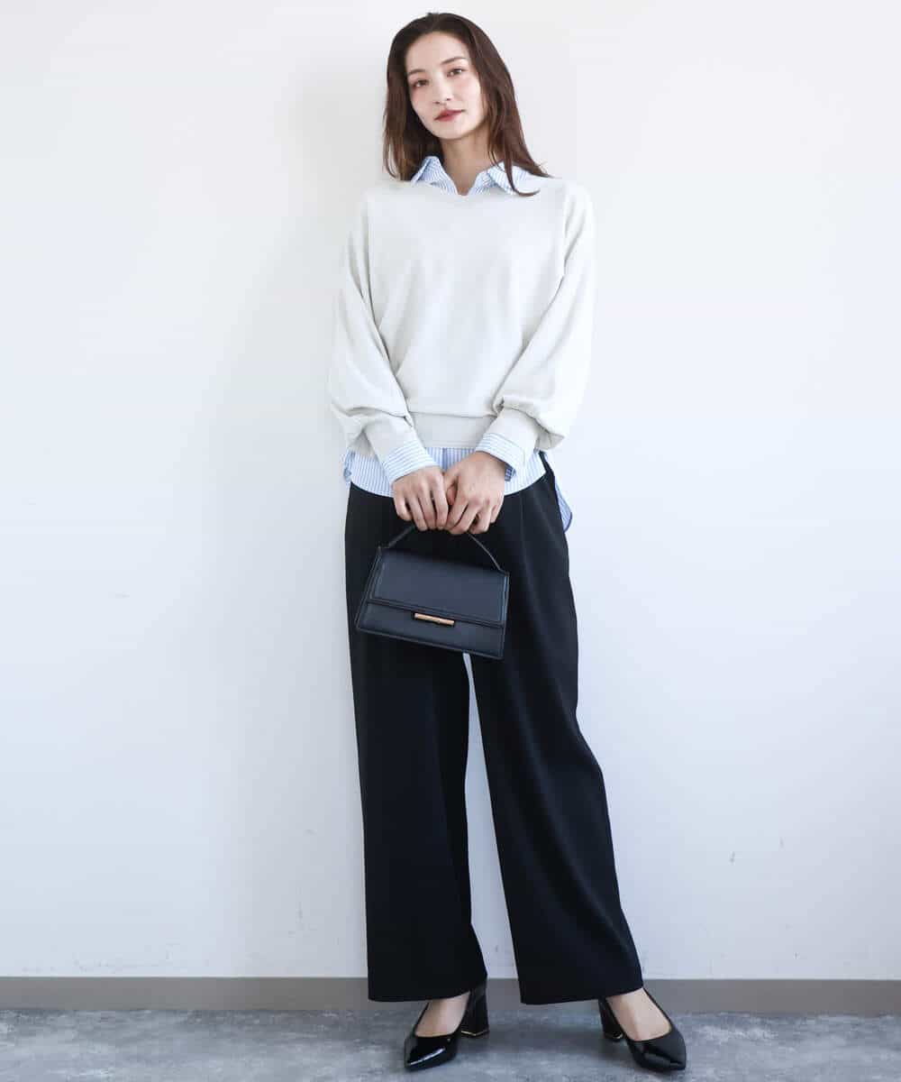 FKBGE27140 MK MICHEL KLEIN(MK ミッシェルクラン) コットン混ベーシックシャツ（ストライプ）/接触冷感/防シワ/洗える ライトブルー