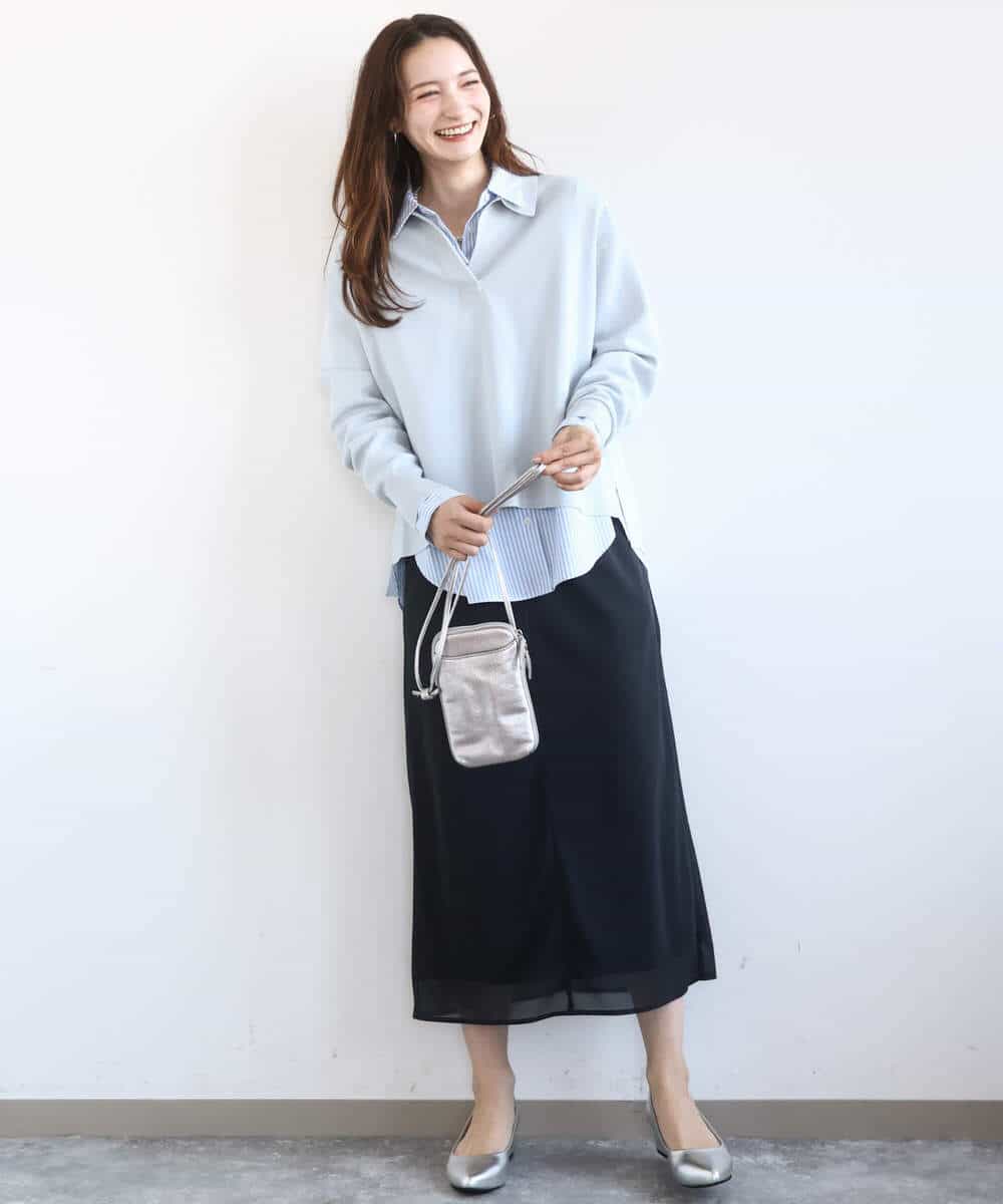 FKBGE27140 MK MICHEL KLEIN(MK ミッシェルクラン) コットン混ベーシックシャツ（ストライプ）/接触冷感/防シワ/洗える ライトブルー