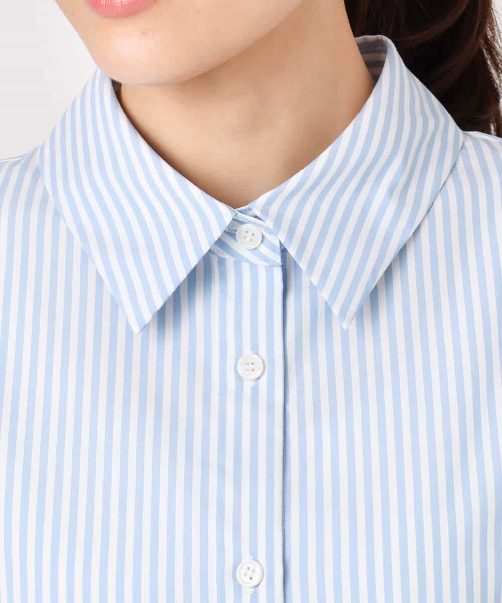 FKBGE27140 MK MICHEL KLEIN(MK ミッシェルクラン) コットン混ベーシックシャツ（ストライプ）/接触冷感/防シワ/洗える ライトブルー