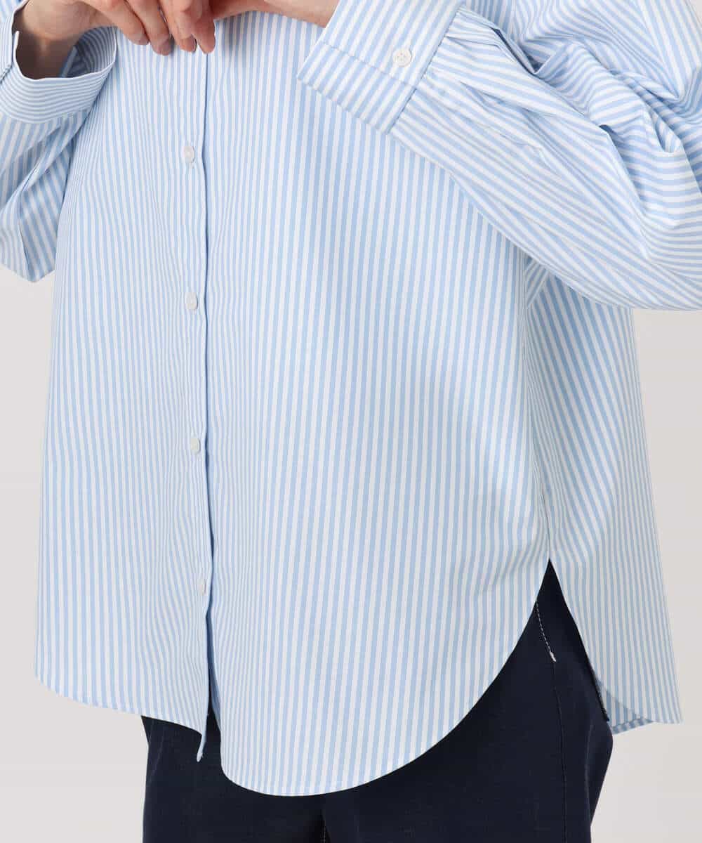 FKBGE27140 MK MICHEL KLEIN(MK ミッシェルクラン) コットン混ベーシックシャツ（ストライプ）/接触冷感/防シワ/洗える ライトブルー
