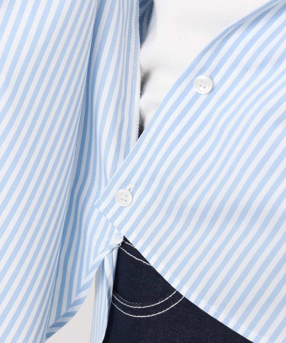 FKBGE27140 MK MICHEL KLEIN(MK ミッシェルクラン) コットン混ベーシックシャツ（ストライプ）/接触冷感/防シワ/洗える ライトブルー