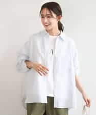 FKBGE47150 MK MICHEL KLEIN(MK ミッシェルクラン) [接触冷感/洗える]リネン混ストライプシャツブラウス ホワイト×ライトブルー