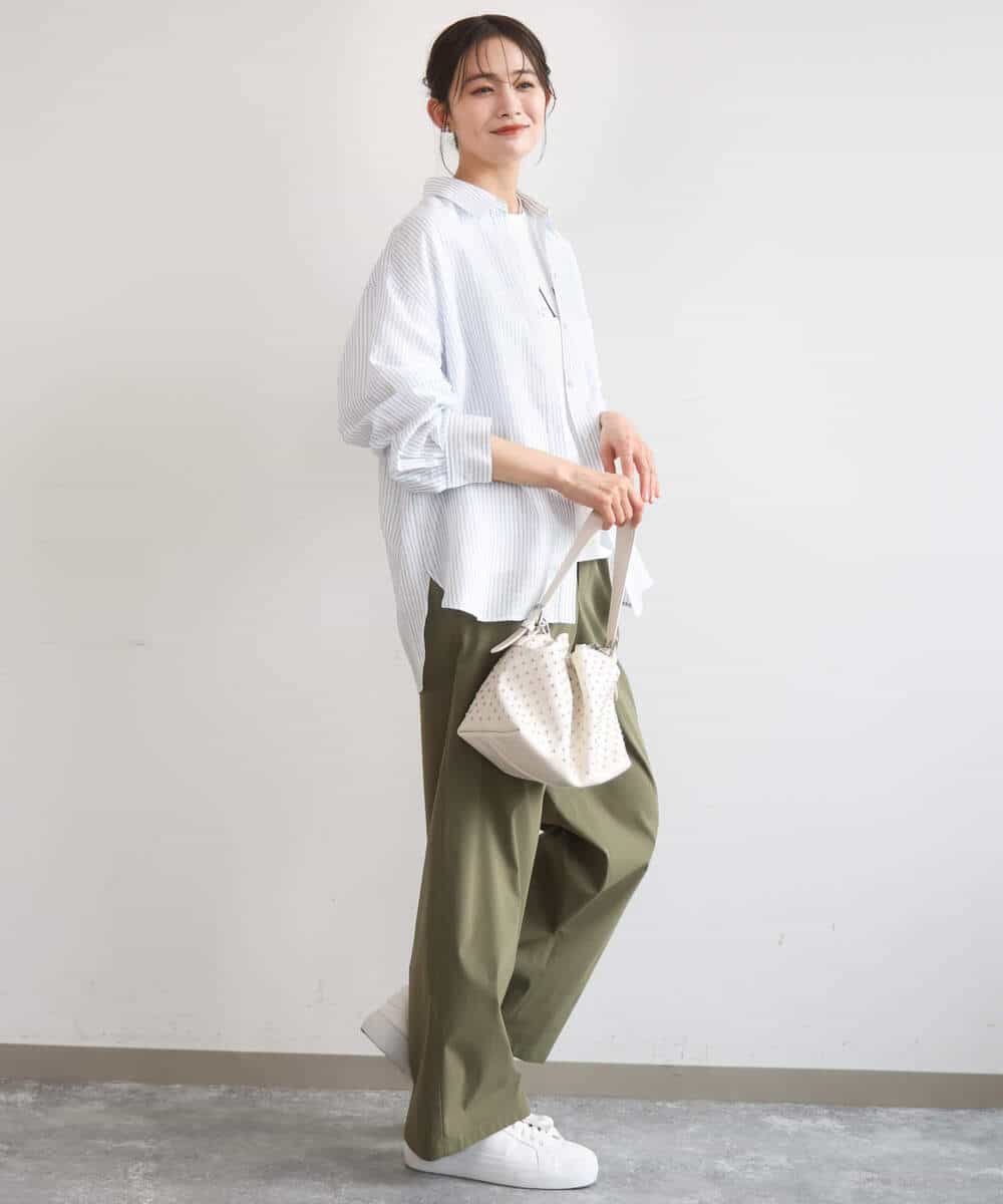 FKBGE47150 MK MICHEL KLEIN(MK ミッシェルクラン) [接触冷感/洗える]リネン混ストライプシャツブラウス ホワイト×ライトブルー