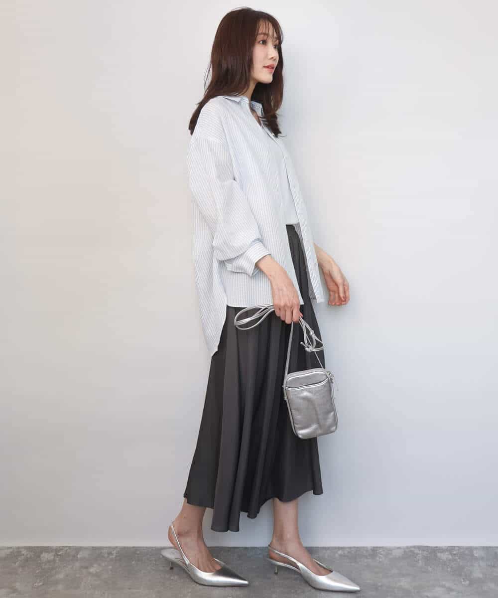 FKBGE47150 MK MICHEL KLEIN(MK ミッシェルクラン) [接触冷感/洗える]リネン混ストライプシャツブラウス ホワイト×ライトブルー