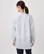 FKBGE47150 MK MICHEL KLEIN(MK ミッシェルクラン) [接触冷感/洗える]リネン混ストライプシャツブラウス ホワイト×ライトブルー