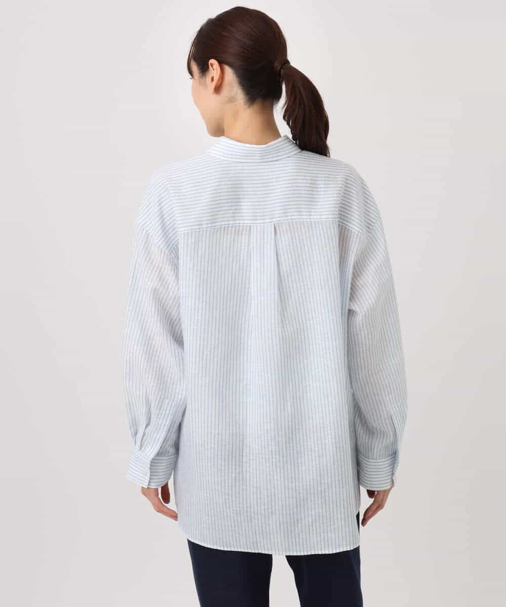 FKBGE47150 MK MICHEL KLEIN(MK ミッシェルクラン) [接触冷感/洗える]リネン混ストライプシャツブラウス ホワイト×ライトブルー