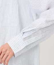 FKBGE47150 MK MICHEL KLEIN(MK ミッシェルクラン) [接触冷感/洗える]リネン混ストライプシャツブラウス ホワイト×ライトブルー