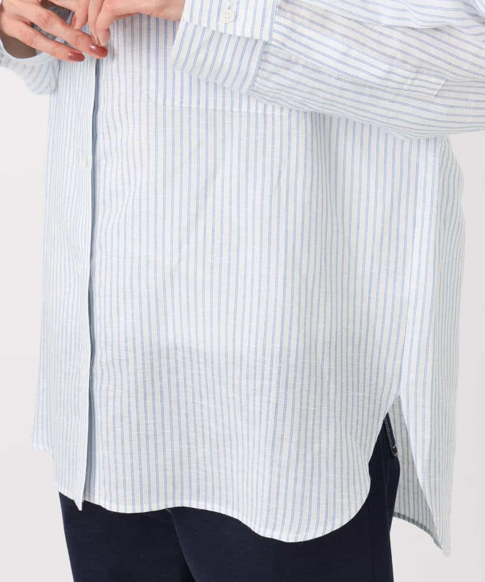 FKBGE47150 MK MICHEL KLEIN(MK ミッシェルクラン) [接触冷感/洗える]リネン混ストライプシャツブラウス ホワイト×ライトブルー