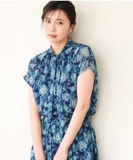 FKBGF05140 MK MICHEL KLEIN(MK ミッシェルクラン) [洗える]前後2way/更紗プリント花柄シフォンブラウス ネイビー