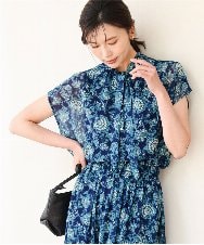 FKBGF05140 MK MICHEL KLEIN(MK ミッシェルクラン) [洗える]前後2way/更紗プリント花柄シフォンブラウス ベージュ