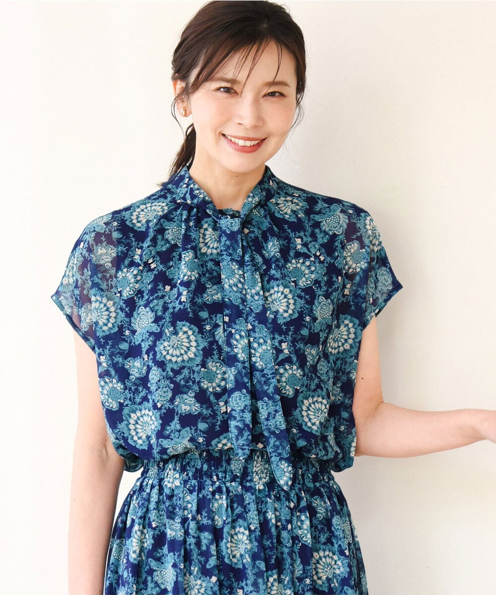 FKBGF05140 MK MICHEL KLEIN(MK ミッシェルクラン) [洗える]前後2way/更紗プリント花柄シフォンブラウス ベージュ