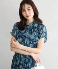 FKBGF05140 MK MICHEL KLEIN(MK ミッシェルクラン) [洗える]前後2way/更紗プリント花柄シフォンブラウス ネイビー