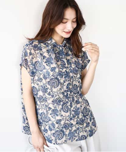 FKBGF05140  [洗える]前後2way/更紗プリント花柄シフォンブラウス