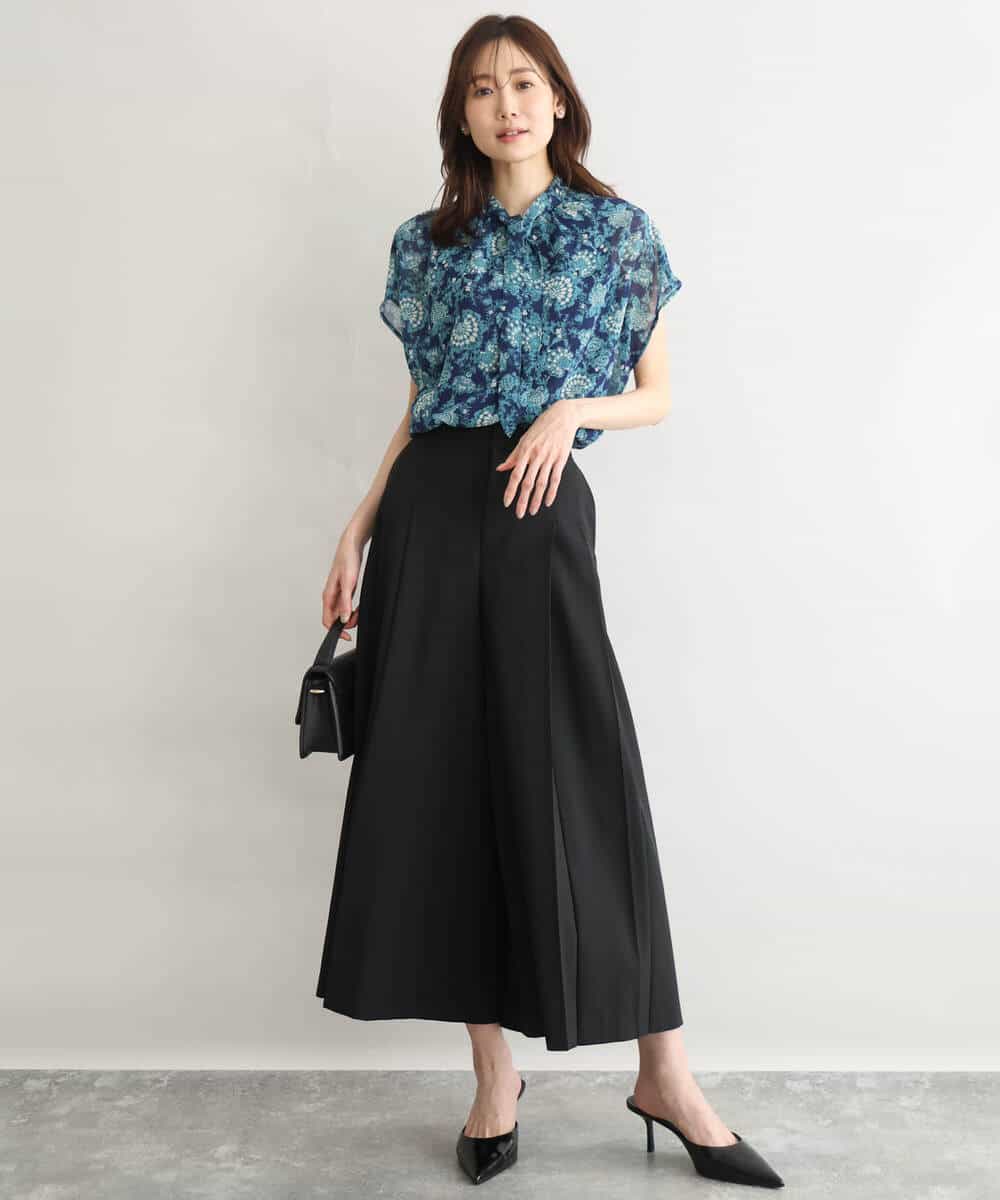 FKBGF05140 MK MICHEL KLEIN(MK ミッシェルクラン) [洗える]前後2way/更紗プリント花柄シフォンブラウス ベージュ