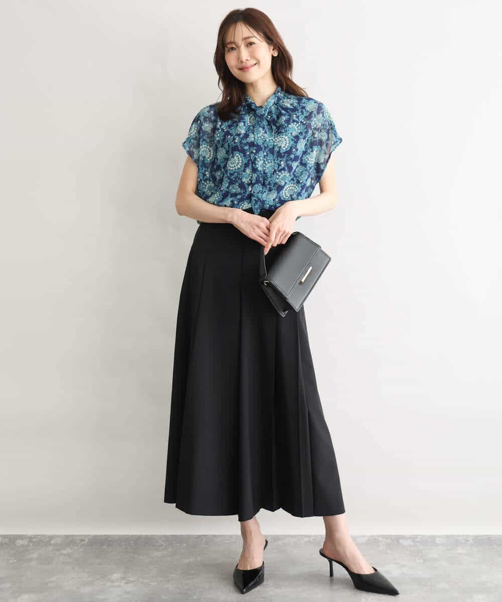 FKBGF05140 MK MICHEL KLEIN(MK ミッシェルクラン) [洗える]前後2way/更紗プリント花柄シフォンブラウス ベージュ