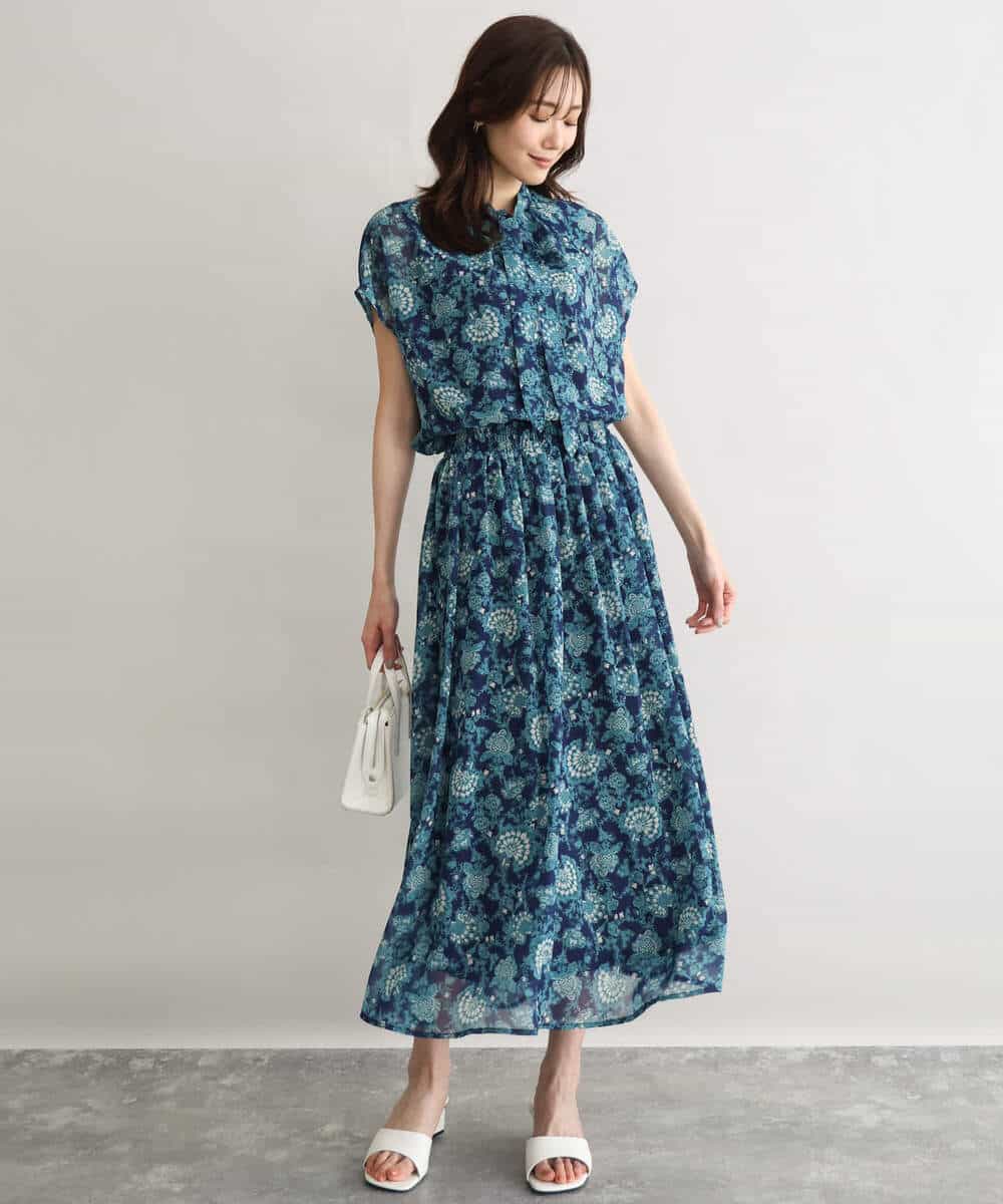 FKBGF05140 MK MICHEL KLEIN(MK ミッシェルクラン) [洗える]前後2way/更紗プリント花柄シフォンブラウス ベージュ