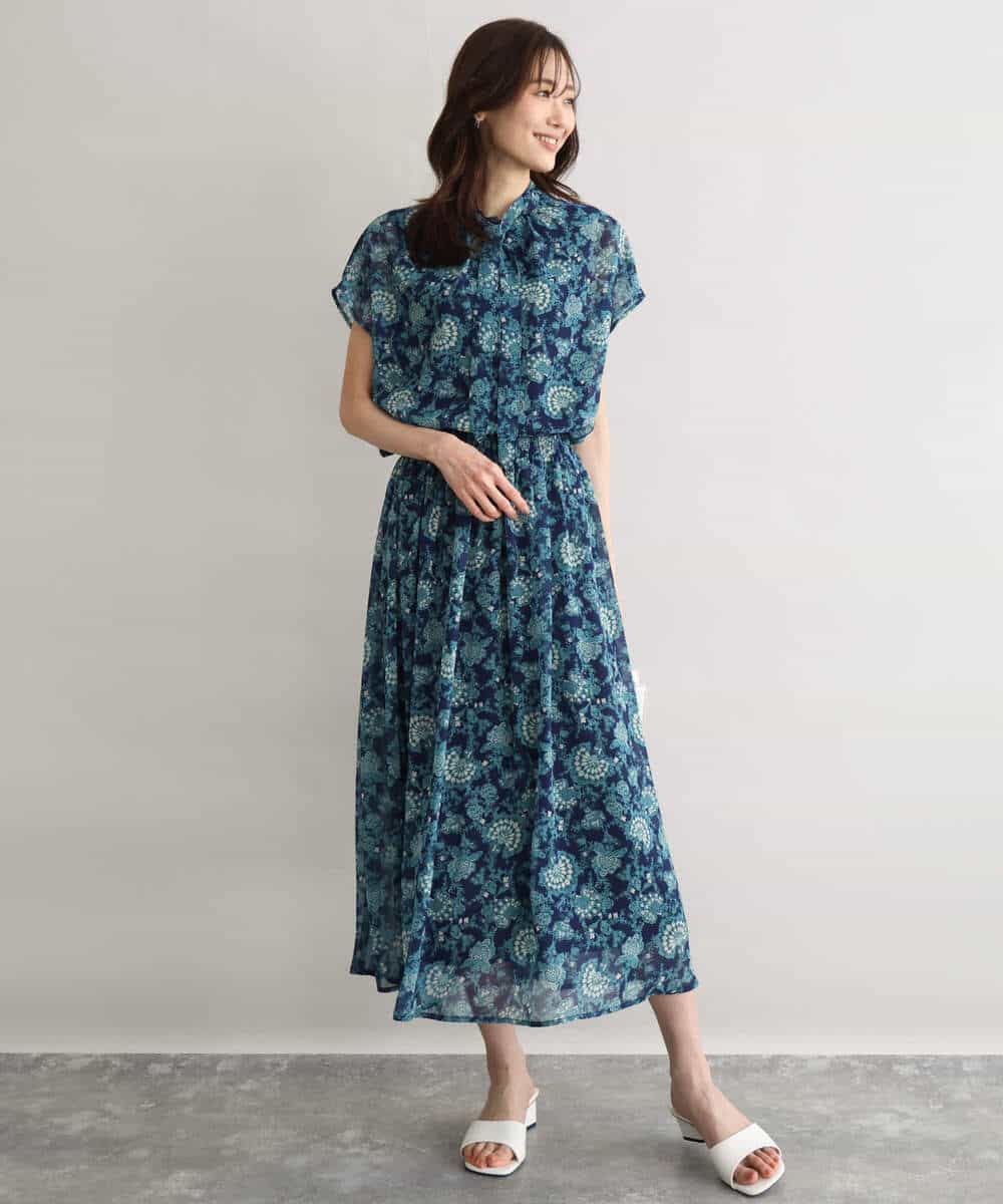 FKBGF05140 MK MICHEL KLEIN(MK ミッシェルクラン) [洗える]前後2way/更紗プリント花柄シフォンブラウス ベージュ