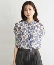 FKBGF05140 MK MICHEL KLEIN(MK ミッシェルクラン) [洗える]前後2way/更紗プリント花柄シフォンブラウス ベージュ