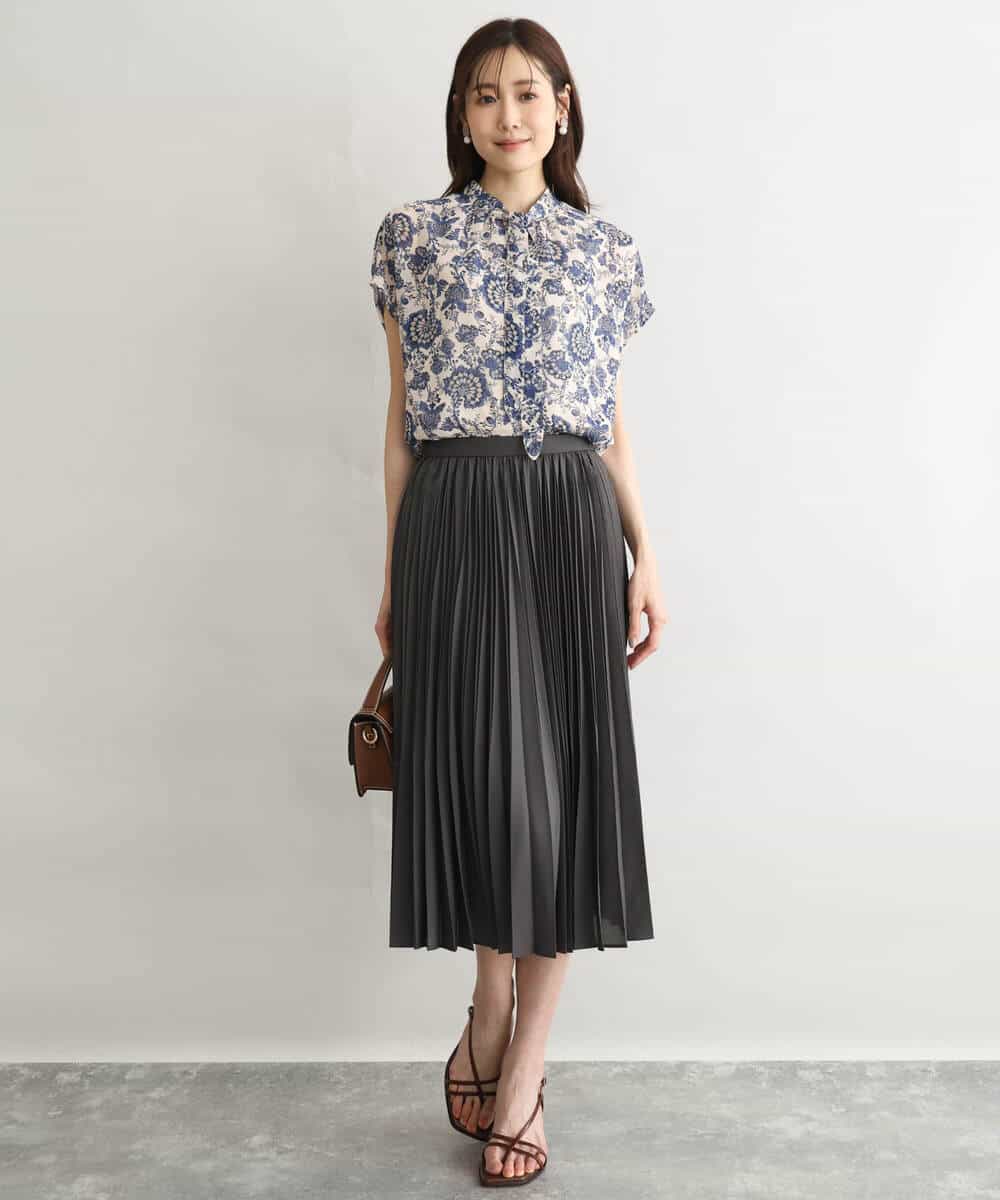 FKBGF05140 MK MICHEL KLEIN(MK ミッシェルクラン) [洗える]前後2way/更紗プリント花柄シフォンブラウス ベージュ