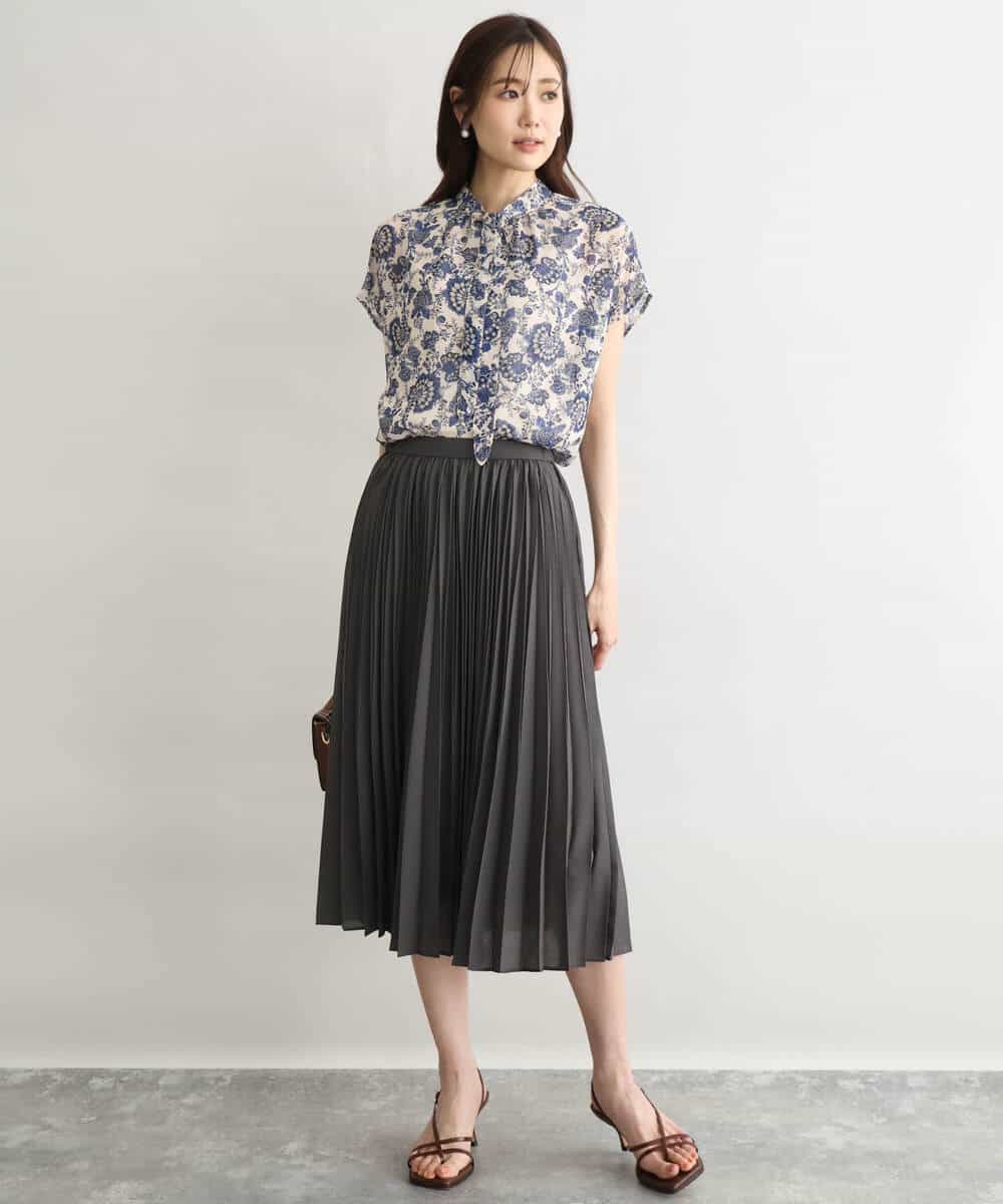 FKBGF05140 MK MICHEL KLEIN(MK ミッシェルクラン) [洗える]前後2way/更紗プリント花柄シフォンブラウス ベージュ