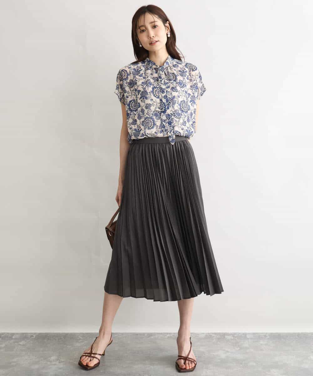 FKBGF05140 MK MICHEL KLEIN(MK ミッシェルクラン) [洗える]前後2way/更紗プリント花柄シフォンブラウス ベージュ