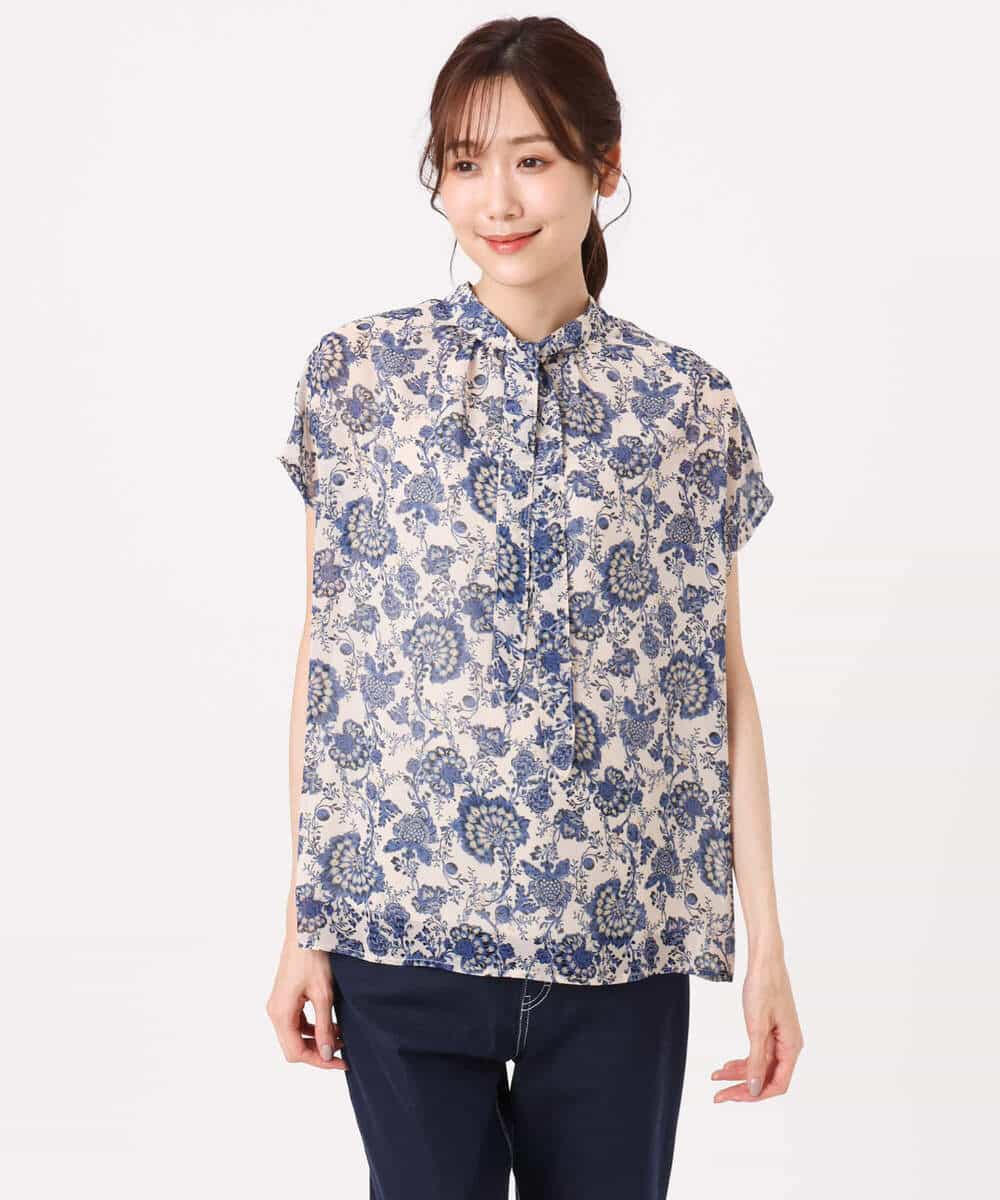 FKBGF05140 MK MICHEL KLEIN(MK ミッシェルクラン) [洗える]前後2way/更紗プリント花柄シフォンブラウス ベージュ