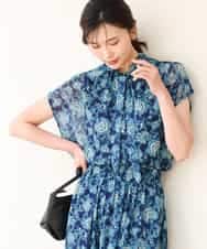 FKBGF05140 MK MICHEL KLEIN(MK ミッシェルクラン) [洗える]前後2way/更紗プリント花柄シフォンブラウス ベージュ