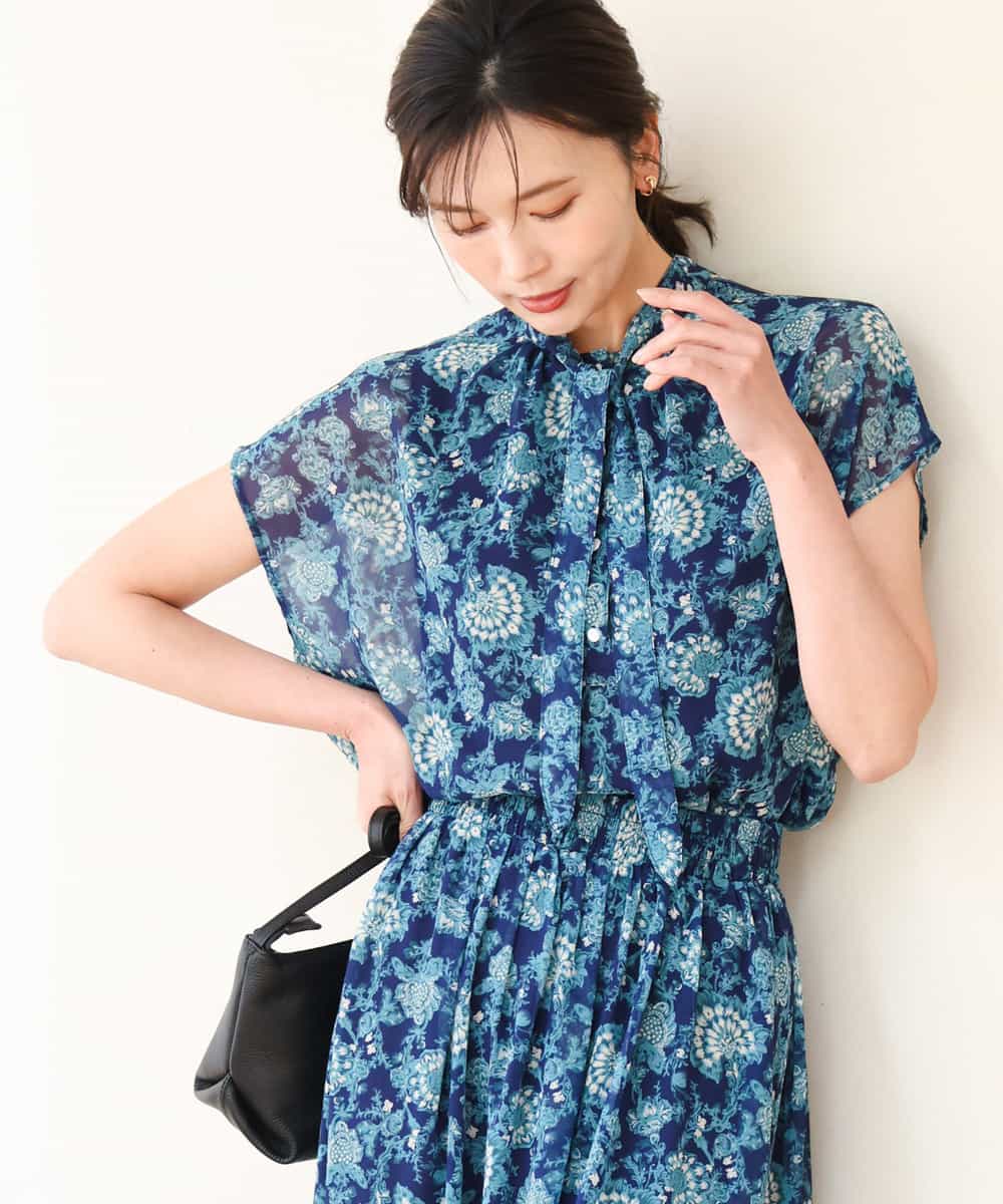 FKBGF05140 MK MICHEL KLEIN(MK ミッシェルクラン) [洗える]前後2way/更紗プリント花柄シフォンブラウス ベージュ