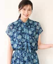 FKBGF05140 MK MICHEL KLEIN(MK ミッシェルクラン) [洗える]前後2way/更紗プリント花柄シフォンブラウス ベージュ