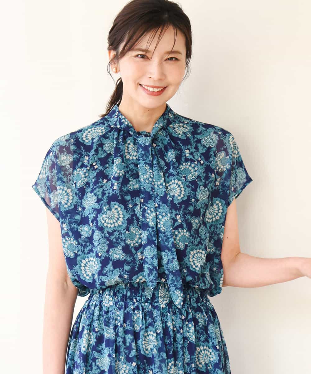 FKBGF05140 MK MICHEL KLEIN(MK ミッシェルクラン) [洗える]前後2way/更紗プリント花柄シフォンブラウス ベージュ