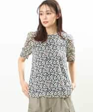 FKBGS06130 MK MICHEL KLEIN(MK ミッシェルクラン) 小花柄シフォンブラウス/洗える ネイビー