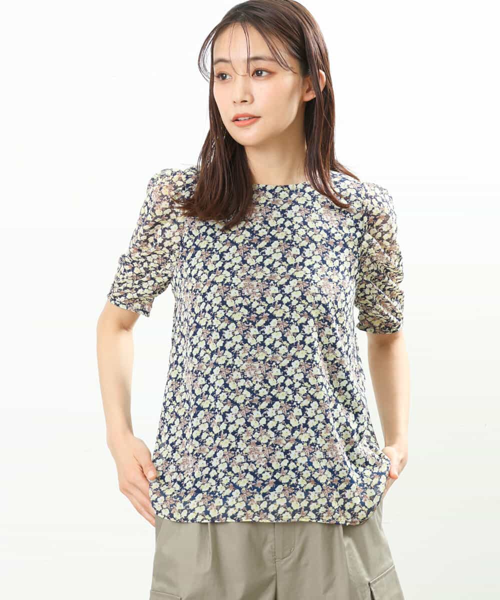 FKBGS06130 MK MICHEL KLEIN(MK ミッシェルクラン) 小花柄シフォンブラウス/洗える ネイビー