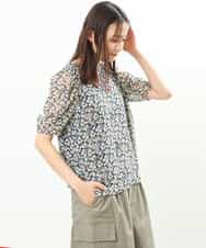 FKBGS06130 MK MICHEL KLEIN(MK ミッシェルクラン) 小花柄シフォンブラウス/洗える グリーン