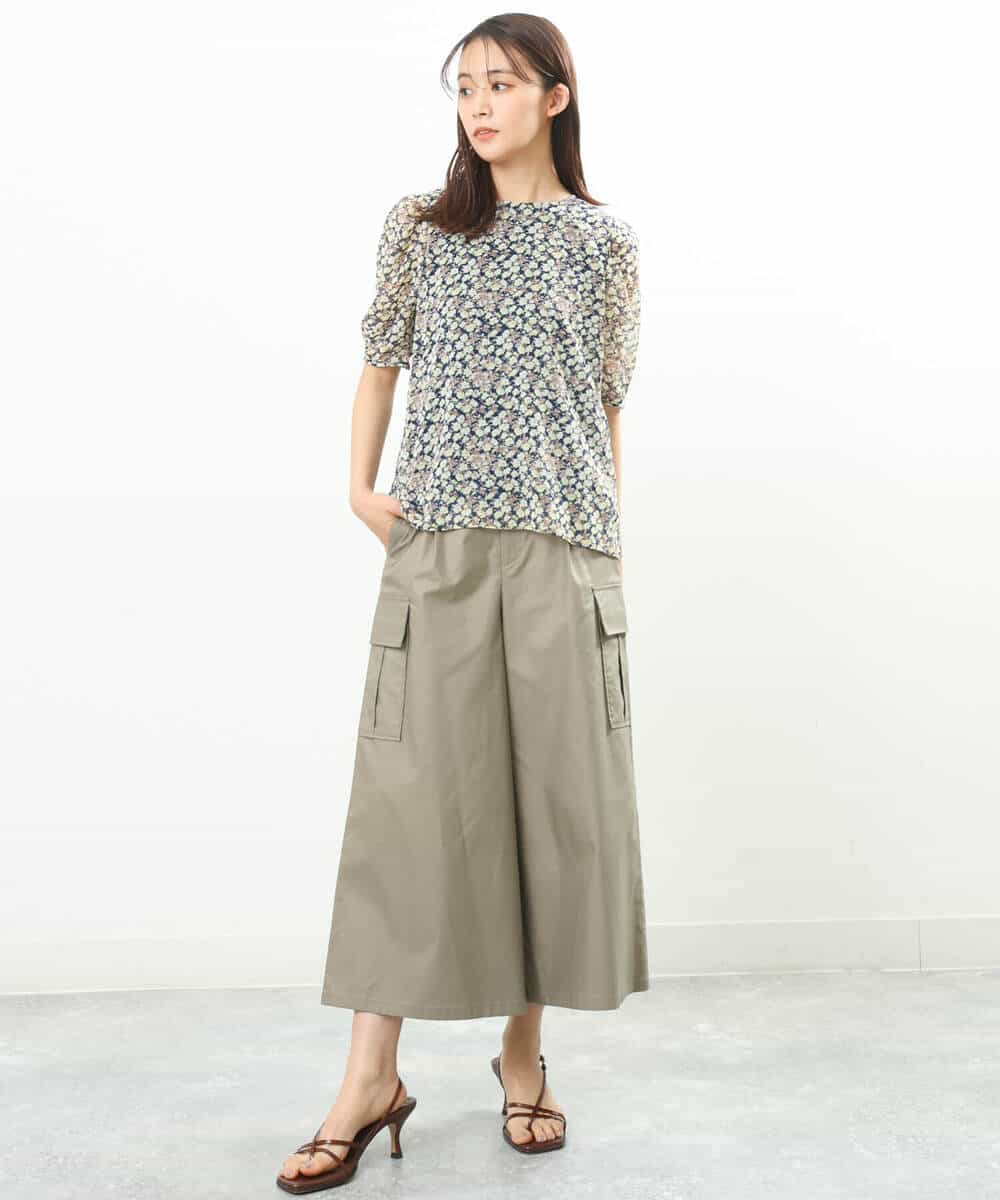 FKBGS06130 MK MICHEL KLEIN(MK ミッシェルクラン) 小花柄シフォンブラウス/洗える グリーン