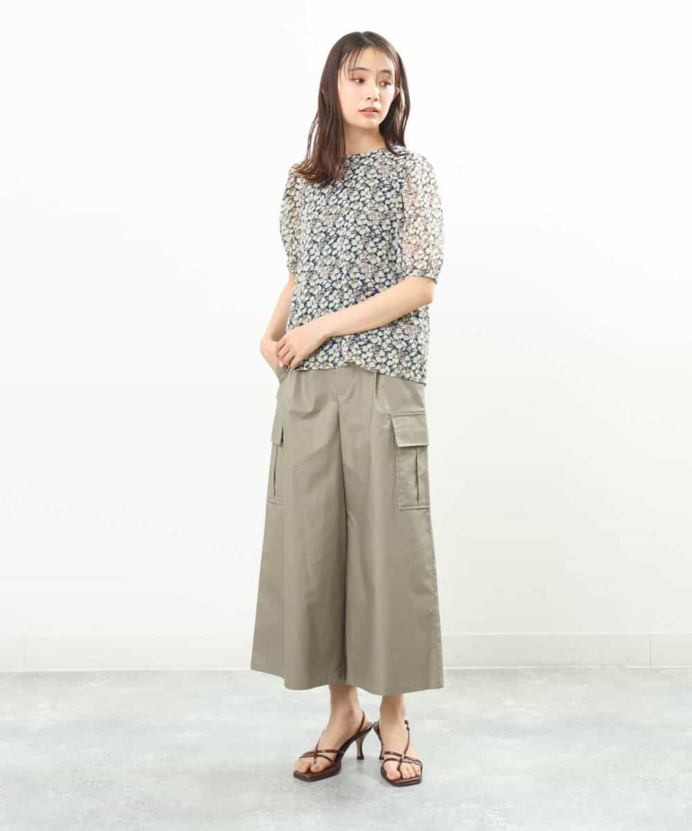 FKBGS06130 MK MICHEL KLEIN(MK ミッシェルクラン) 小花柄シフォンブラウス/洗える グリーン