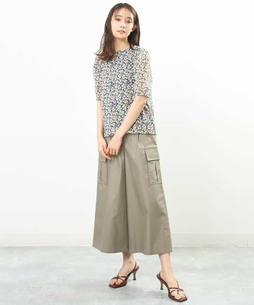 FKBGS06130 MK MICHEL KLEIN(MK ミッシェルクラン) 小花柄シフォンブラウス/洗える グリーン