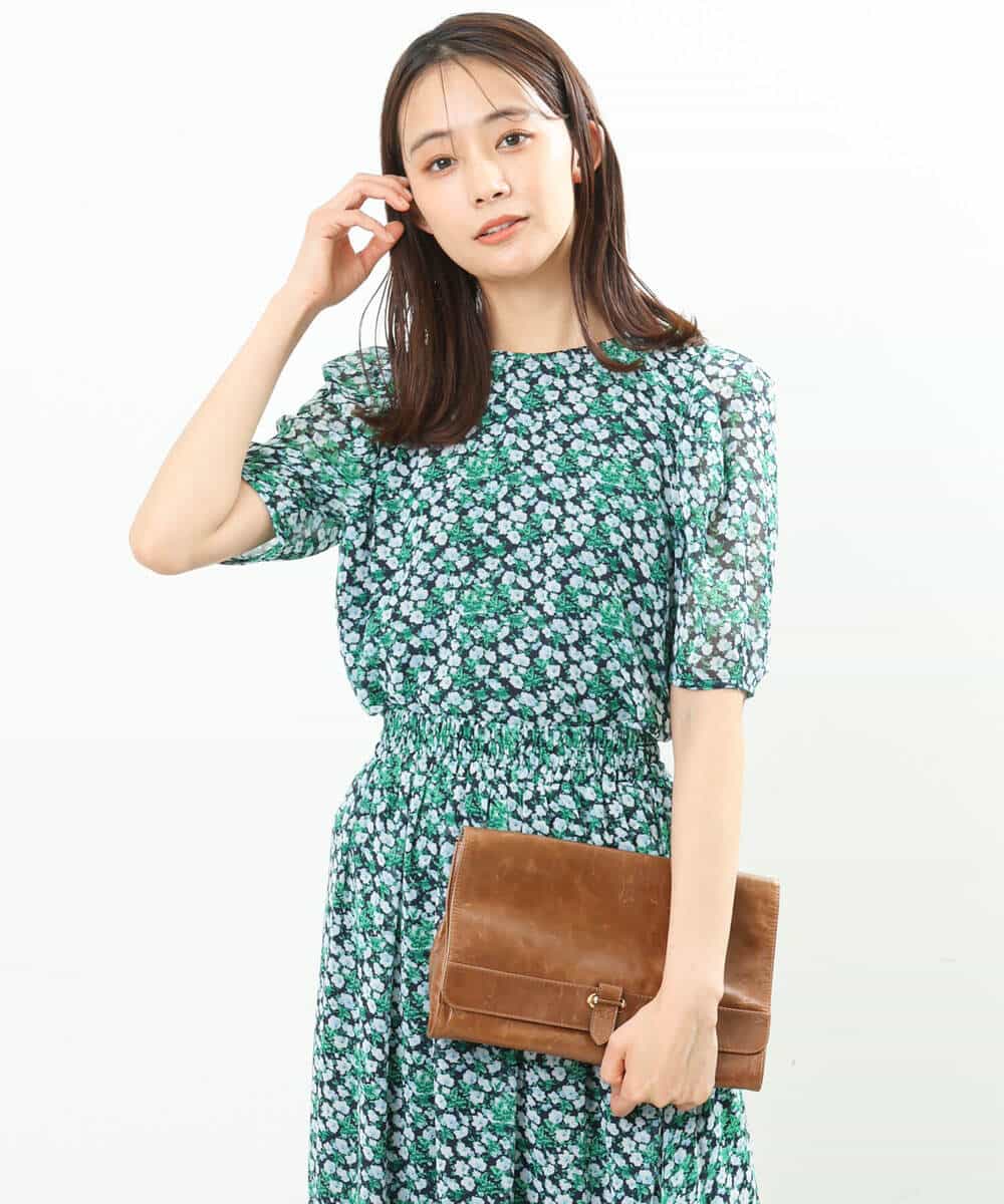 FKBGS06130 MK MICHEL KLEIN(MK ミッシェルクラン) 小花柄シフォンブラウス/洗える グリーン